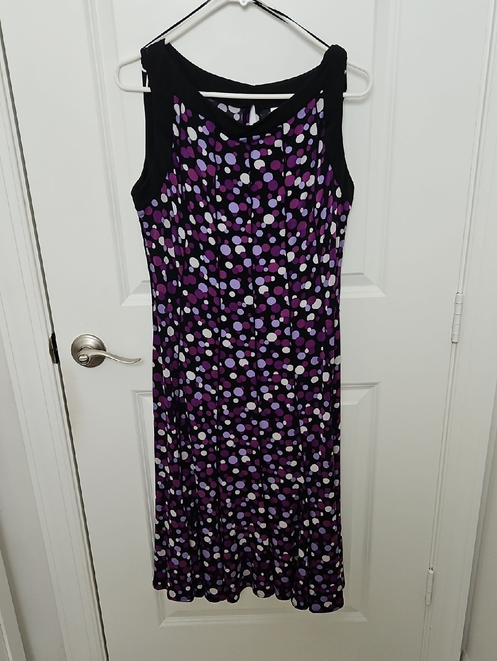 Studio I Purple Polka Dot Midi Dress with Black Trim